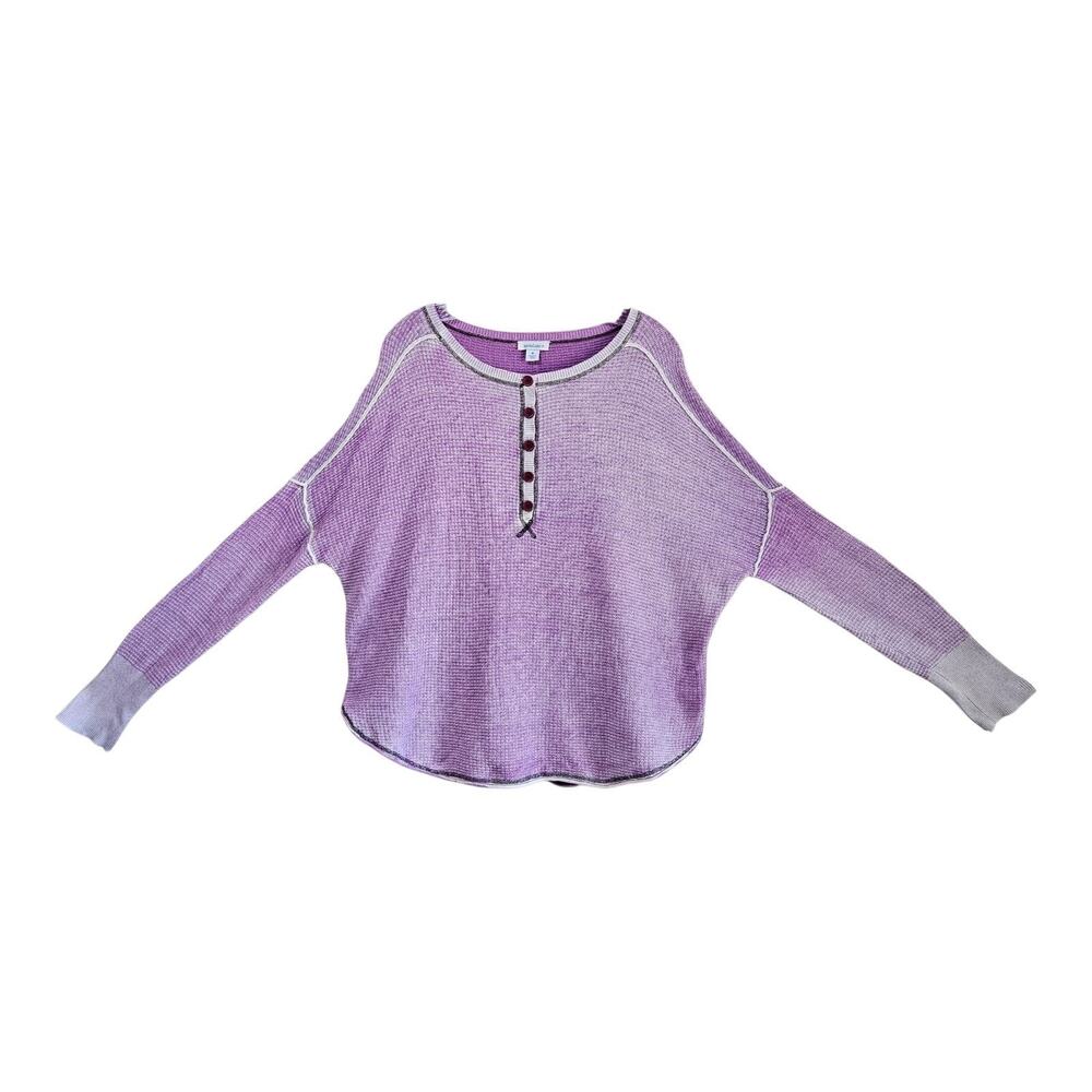 SUNDANCE Size M Gentry Henley Top Lavender Waffle Knit Thermal Boho Oversized 48